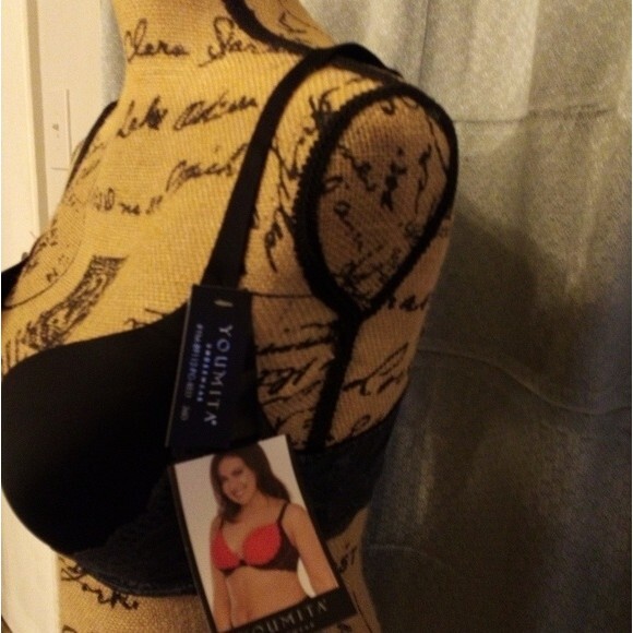 Youmita 36D Black Floral Lace Overlay Plunge Bra NWT - Picture 3 of 7
